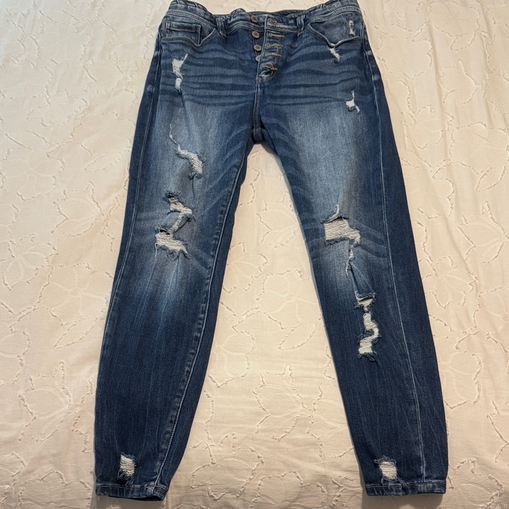 KanCan Distressed Dark Blue Boyfriend Jeans
